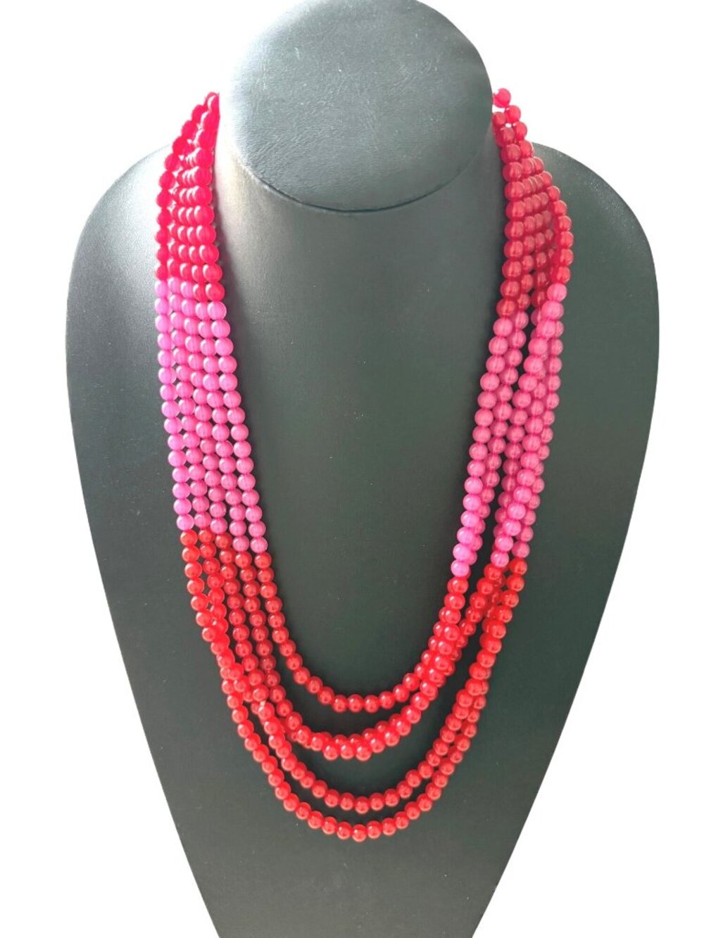 Free People Necklace Multi Strand Beaded Statement Boho Red Pink Round 24 inches